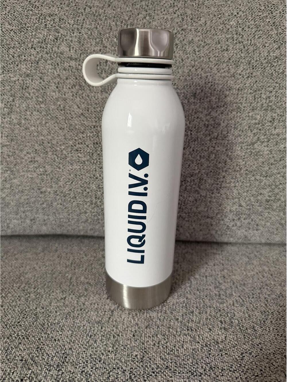 LIQUID IV Stainless Steel Sports Water Bottle Twist Cap Metal White Blue 25oz